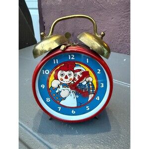 Vintage 1971 Raggedy Ann & Andy Wind Up Alarm Clock Bobbs Merrill